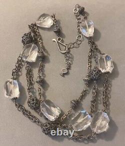 Victorian Style Sterling Chunky Faceted Rock Crystal Beads Filigree Necklace
