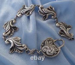 Victorian Style Sterling Repousse Bracelet Custom AK Clasp, Konder #338