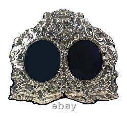 Victorian Style Sterling Silver Double Picture Frame with Cherubs and Figures