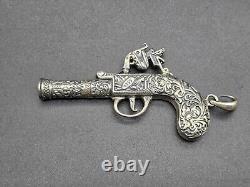 Victorian Style Sterling Silver Fob Pendant Flintlock Pistol Whistle UK/London
