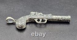 Victorian Style Sterling Silver Fob Pendant Flintlock Pistol Whistle UK/London