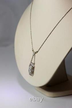 Victorian Style Sterling Silver Vermeil Cubic Zirconia Pendant Necklace 8595