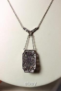 Victorian Style Sterling Silver Vermeil Cubic Zirconia Pendant Necklace 8595