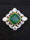Victorian Style Syn Emerald Brooch 925 Fine Silver Authentic Real Vintage Jewel