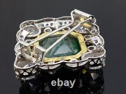 Victorian Style Syn Emerald Brooch 925 Fine Silver Authentic Real Vintage Jewel