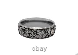 Victorian Style Tungsten Silver Color Ring with Round Cut Diamond