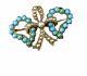 Victorian Style Turquoise And Pearl 925 Sterling Silver Double Heart Bow Brooch