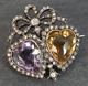 Victorian Style Rose Cut Diamond 925 Sterling Silver Vintage Bow Heart' Brooch