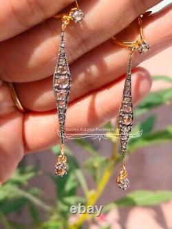 Victorian style 1.20 Ct Rose Cut Diamond Sterling Silver Drop Dangle earring