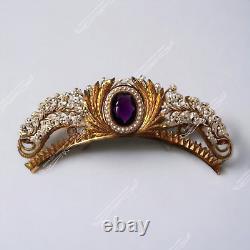 Victorian style 925 Sterling Silver Amethyst Pearl Tiara Comb Royal Hair Band