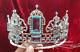 Victorian Style 925 Silver Rose Cut Diamond Brazilian Aquamarine Tiara, Crown