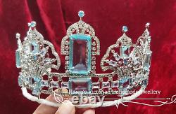 Victorian style 925 silver rose cut diamond Brazilian Aquamarine Tiara, Crown