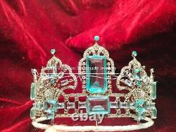 Victorian style 925 silver rose cut diamond Brazilian Aquamarine Tiara, Crown