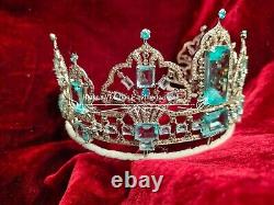 Victorian style 925 silver rose cut diamond Brazilian Aquamarine Tiara, Crown