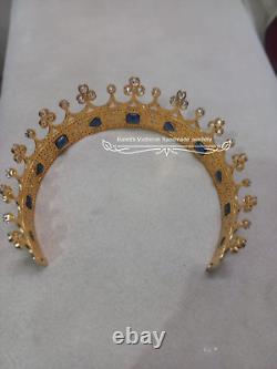 Victorian style 925 sterling silver CZ zircon blue Sapphire tiara blue sapphire