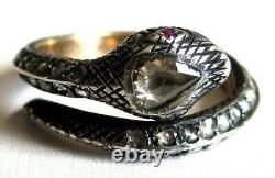 Victorian style Elegant Rose Cut Diamond & Ruby 925 Silver Snake Ring