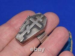 Victorian style SILVER 84 Orthodox Cross Icon box ring priest coffin cross vtg