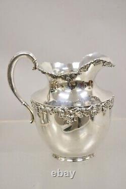 Vintage English Victorian Style Silver Plated Grapevine Pattern Water Pitcher