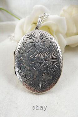 Vintage St Silver 925 Large Etched Victorian Style Photo Locket Pendant 17gms