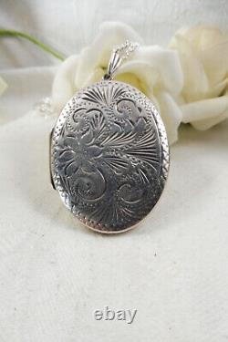 Vintage St Silver 925 Large Etched Victorian Style Photo Locket Pendant 17gms