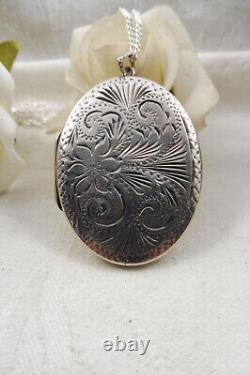 Vintage St Silver 925 Large Etched Victorian Style Photo Locket Pendant 17gms