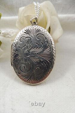 Vintage St Silver 925 Large Etched Victorian Style Photo Locket Pendant 17gms