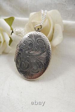 Vintage St Silver 925 Large Etched Victorian Style Photo Locket Pendant 17gms