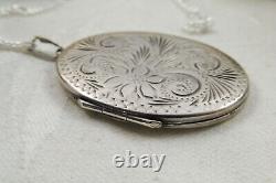 Vintage St Silver 925 Large Etched Victorian Style Photo Locket Pendant 17gms