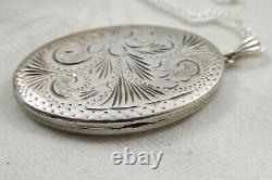 Vintage St Silver 925 Large Etched Victorian Style Photo Locket Pendant 17gms