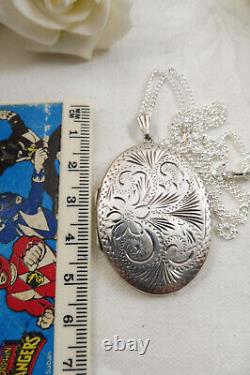 Vintage St Silver 925 Large Etched Victorian Style Photo Locket Pendant 17gms