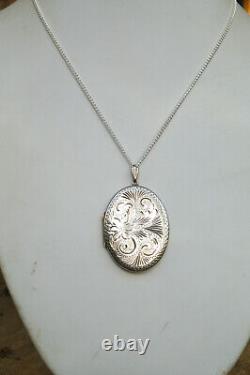 Vintage St Silver 925 Large Etched Victorian Style Photo Locket Pendant 17gms