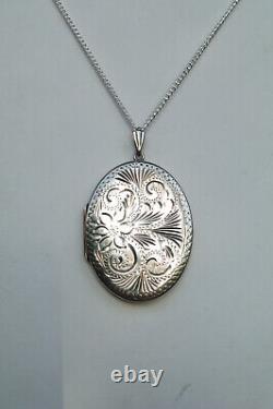 Vintage St Silver 925 Large Etched Victorian Style Photo Locket Pendant 17gms