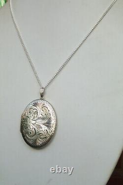 Vintage St Silver 925 Large Etched Victorian Style Photo Locket Pendant 17gms