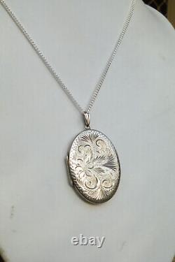 Vintage St Silver 925 Large Etched Victorian Style Photo Locket Pendant 17gms