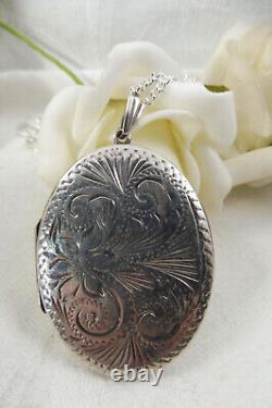 Vintage St Silver 925 Large Etched Victorian Style Photo Locket Pendant 17gms