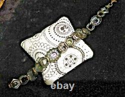 Vintage Sterling Silver Oxidized Victorian Style Bracelet w Amethyst & Peridot