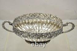 Vintage Victorian Style Grapevine Silver Plated Oval Twin Handle Fruit Bowl