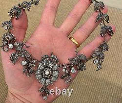 Vintage Victorian Style Necklace 925 Sterling Silver CZ Flower Women Jewelry
