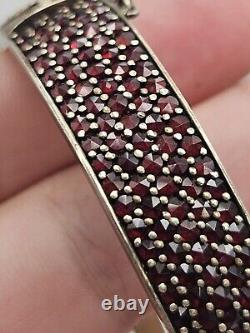 Vintage Victorian Style Silver Bohimian Red Garnet Bangle Bracelet