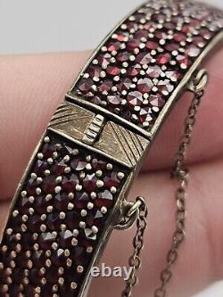 Vintage Victorian Style Silver Bohimian Red Garnet Bangle Bracelet