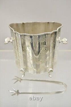 Vintage Victorian Style Silver Plated Small Scalloped Ice Bucket with Tonges