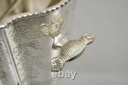 Vintage Victorian Style Silver Plated Small Scalloped Ice Bucket with Tonges