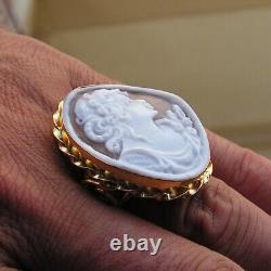 Vintage Victorian Style Silver cameo Carved Ring Size 7,5 Natural Shell Cornelia