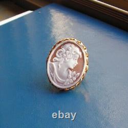 Vintage Victorian Style Silver cameo Carved Ring Size 7,5 Natural Shell Cornelia