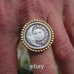 Vintage Victorian Style Silver cameo Carved Sun & Moon Ring Size 7,5
