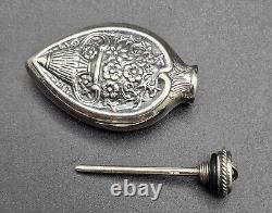 Vintage Victorian Style Sterling Silver Repousse Embossed Perfume Bottle Pendant