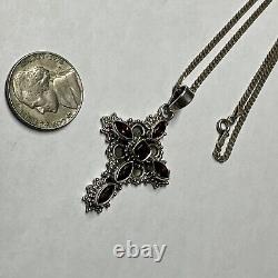 Vintage Victorian style large Garnet Silver Cross with Silver