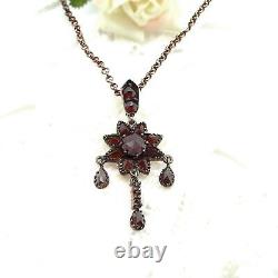 Vintage garnet star flower necklace in Victorian style NM230909