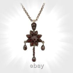 Vintage garnet star flower necklace in Victorian style NM230909