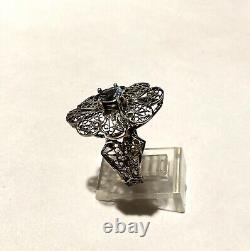 Woman's Victorian Style Blue Topaz Filigree Ring Sterling Silver Fine Jewelry